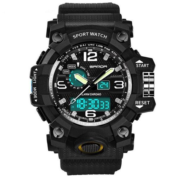 Relógio Masculino Sanda Militar Sport G-Shock Dual-Time 742 Black Silver