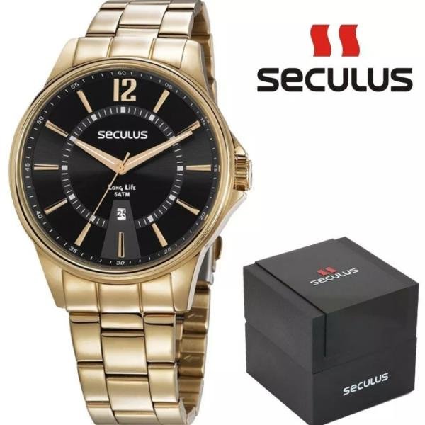 Relógio Masculino Seculus Aço Calendário Dourado Ref:35016GPSVDA1