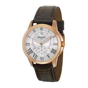 Relógio Masculino Seculus Pulseira de Couro Marrom, Caixa Rose Gold e Index Romano 48062GPSTDC1 Multifunção