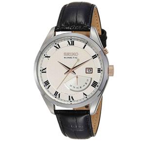 Relogio Masculino Seiko Kinetic Prata Numeros Romanos Couro