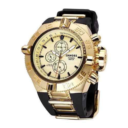 Relógio Masculino Shhors Dourado Aço Original - Outlet