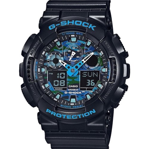 Relógio Masculino Shock Casio Preto/Azul Camuflado Ga-100Cb-1Adr