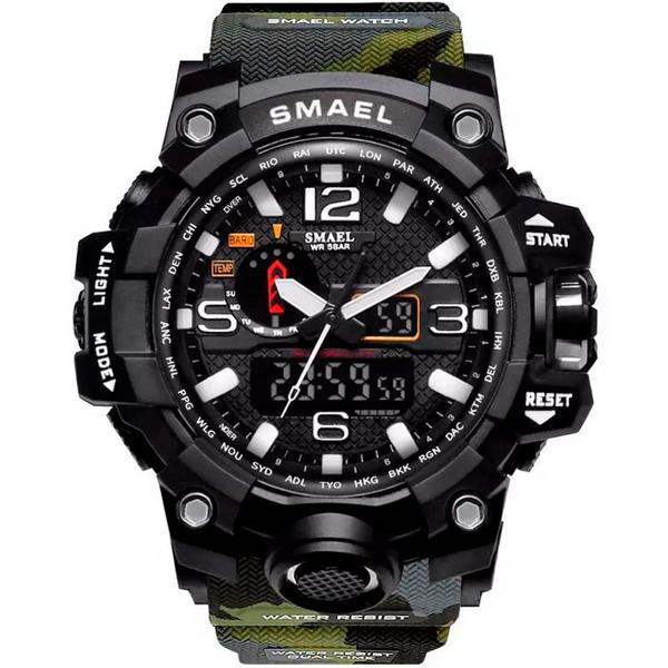 Relógio Masculino Shock Militar Exercito Smael Verde Camuflado