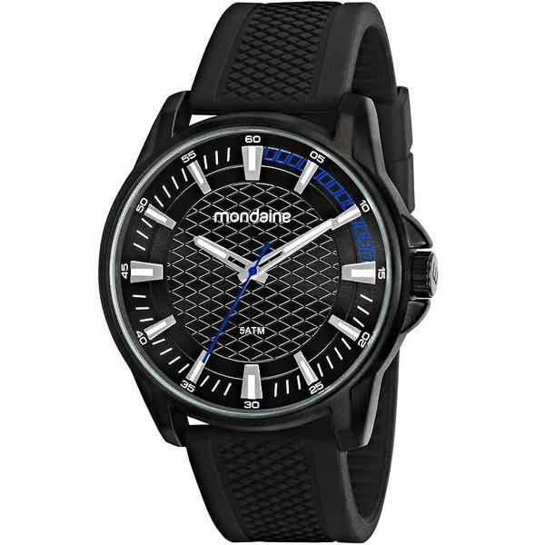 Relógio Masculino Silicone Preto Detalhe Azul - 53799GPMVPI1 - Mondaine