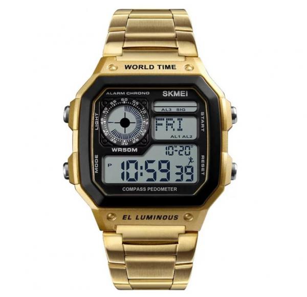 Relogio masculino skmei 1335 dourado pulseira em aço