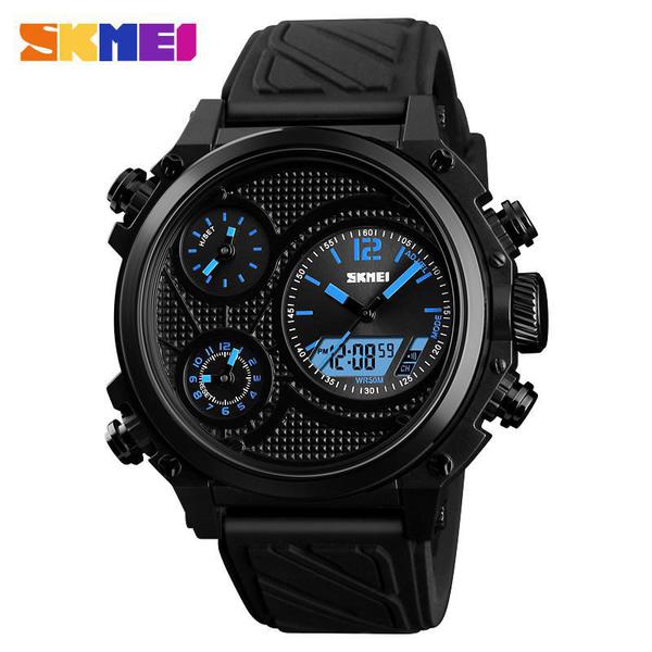 Relógio Masculino Skmei 1359 BU Pulseira em Silicone Preto e Azul - Curren