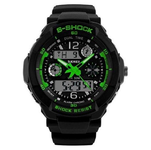 Relógio Masculino Skmei Anadigi 1060 Preto e Verde