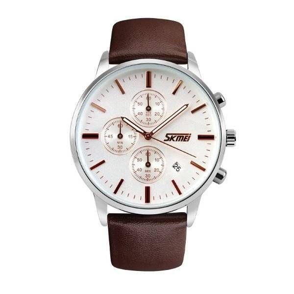 Relógio Masculino Skmei Analógico 9103 Marrom Pulseira Couro