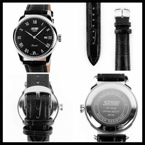 Relógio Masculino Skmei de Luxo Pulseira Couro Modelo 9058