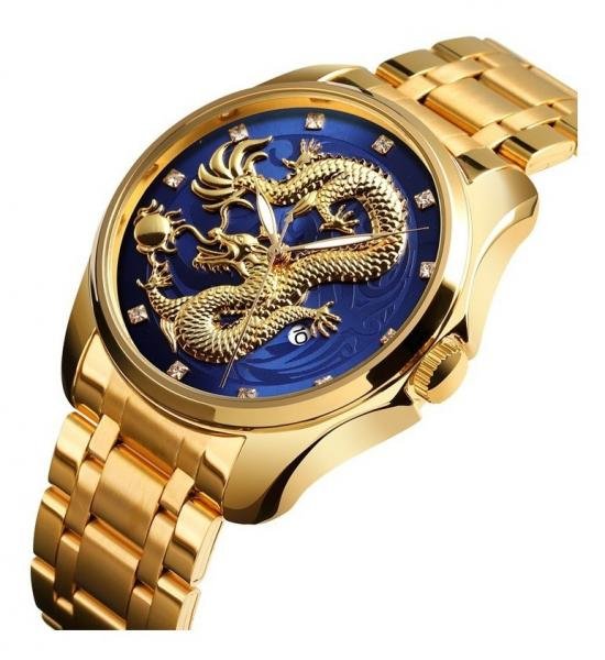 Relogio Masculino SKMEI DRAGAO Analogico 9193 Dourado