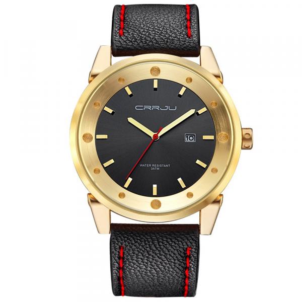 Relógio Masculino Social Dourado de Luxo Pulseira em Couro - Crrju