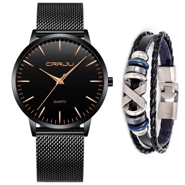 Relógio Masculino Social Ultra Fino de Luxo + Pulseira Metal - Crrju