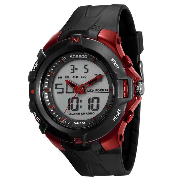 Relógio Masculino Speedo 81136G0EVNP1 Anadigi Preto e Vermelho