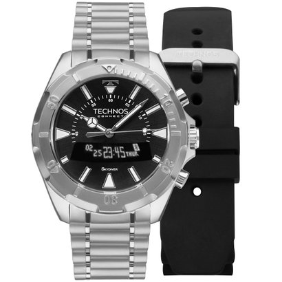 Relógio Masculino Technos Connect SCAA/1P Pulseira Prata + Adicional Silicone Preta