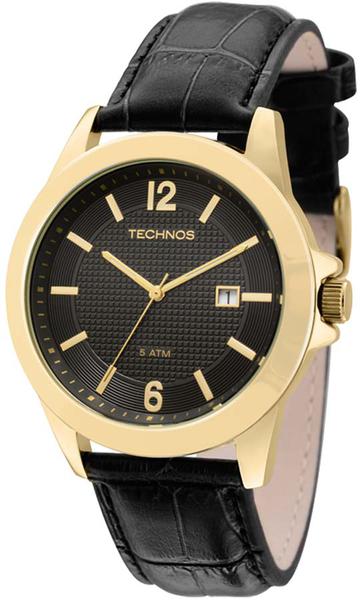 Relogio Masculino Technos Couro Dourado 2115KNO2P