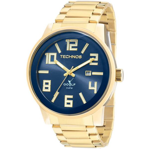 Relogio Masculino Technos Dourado Azul a Prova Dagua Classico Inox 2115KQU/4A