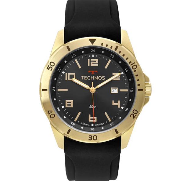 Relogio Masculino Technos Dourado e Preto Esportivo Inox Prova Dagua 2115MTS/8P