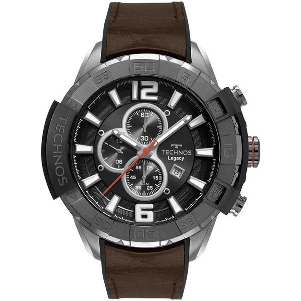 Relógio Masculino Technos Legacy Classic Cronógrafo Grande 56mm Pulseira de Couro Marrom OS10FF/2P