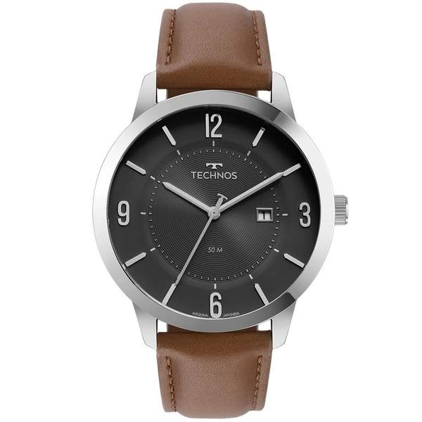 Relógio Masculino Technos Steel Prata com Couro Marrom 2117LCQ/0P