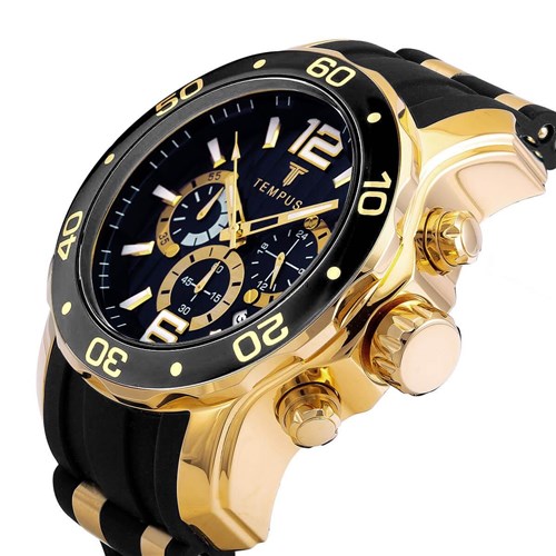 Relógio Masculino Tempus Zw30376u Steel Gold Black