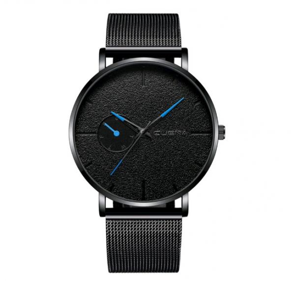 Relógio Masculino Total Black Malha de Aço Azul - Cuena