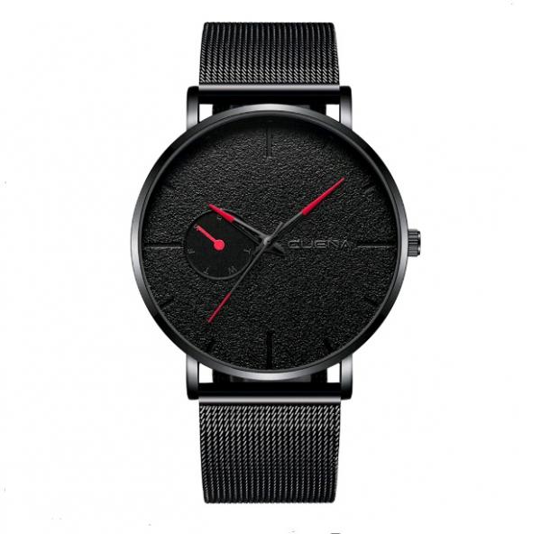 Relógio Masculino Total Black Malha de Aço Vermelho - Cuena