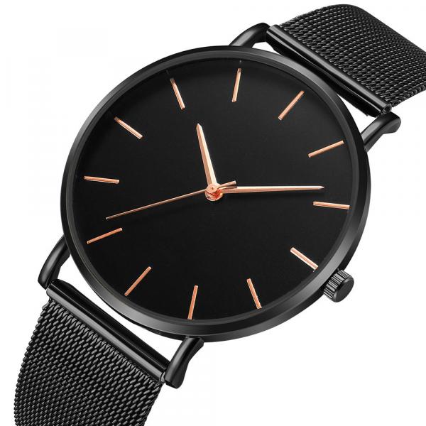 Relógio Masculino Ultrafino Black Design Quartz Pulseira Malha de Aço - Kemanqi