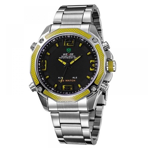 Relogio Masculino Weide Anadigi Esporte Amarelo Wh-2306