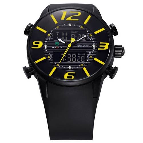 Relogio Masculino Weide Anadigi Esporte Amarelo Wh-3402