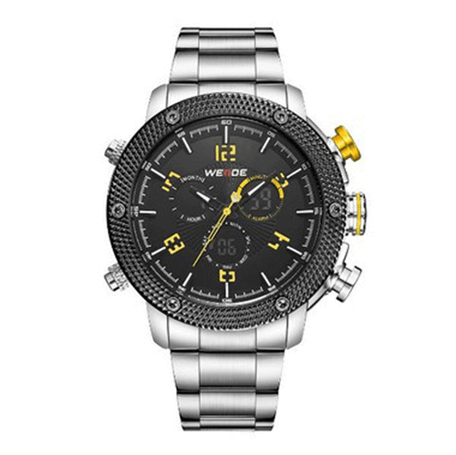 Relógio Masculino Weide Anadigi WH-5206 Metal Preto e Amarelo