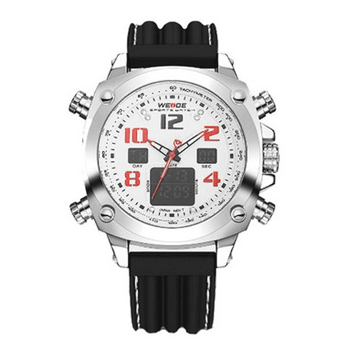 Relógio Masculino Weide Anadigi WH-5208 Prata e Vermelho