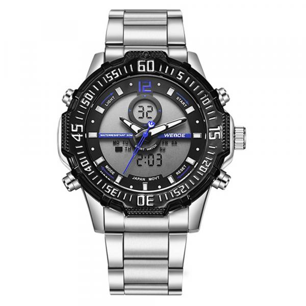 Relógio Masculino Weide AnaDigi WH-6105 - Prata, Preto e Azul