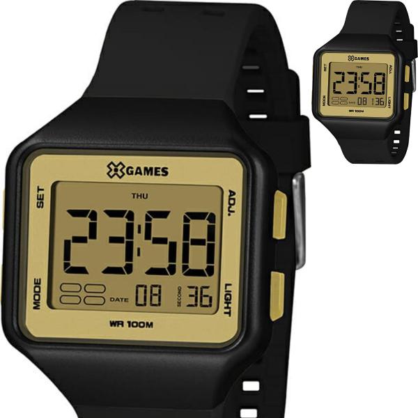 Relógio Masculino X Games Digital Quadrado Preto Detalhes Dourado XLPPD039