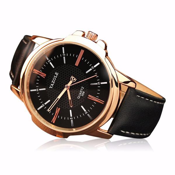 Relógio Masculino Yazole 358 Pulseira em Couro Ferragem Bronze