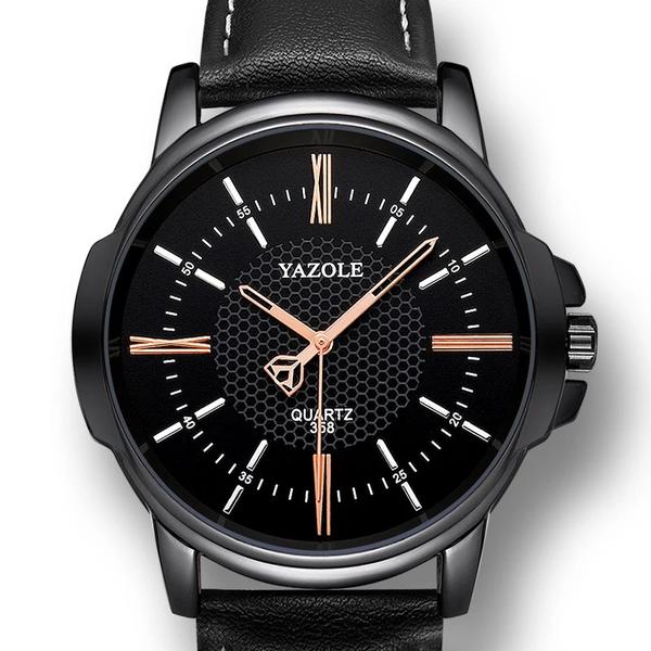 Relógio Masculino Yazole 358 Total Black Pulseira em Couro