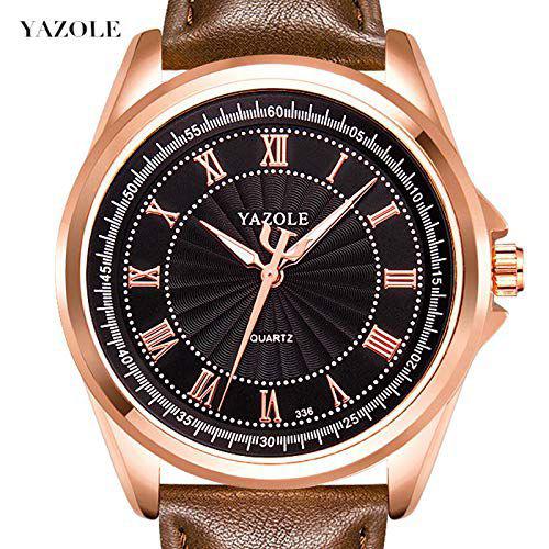 Relógio Masculino Yazole 336 Pulseira Couro Marrom