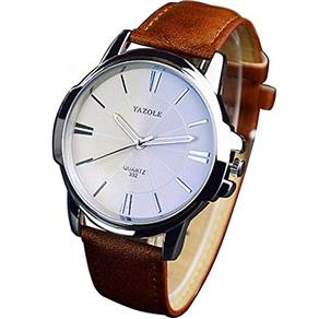 Relógio Masculino Yazole 332 Pulseira Marrom Fundo Branco