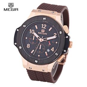 Relógio MEGIR 3002G com Pulseira de Silicone (Marrom, Preto e Dourado)