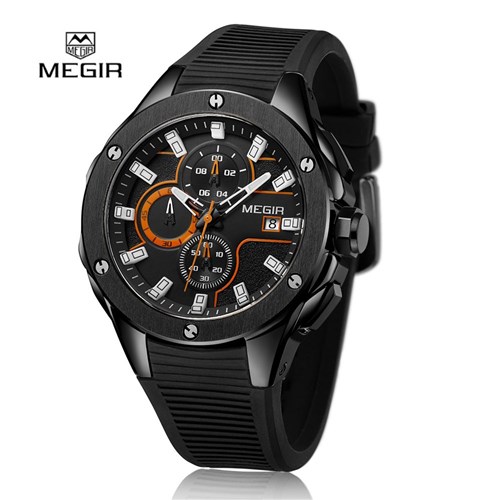 Relógio Megir com Pulseira de Silicone Luminoso à Prova D´água (Preto)