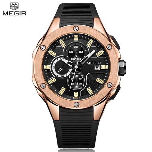 Relógio Megir - Mg2053 (Preto e Dourado)