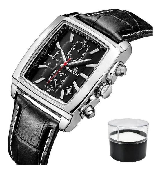 Relógio Megir Original 2028 de Luxo com Cronógrafo e Couro - Miranda Shopping