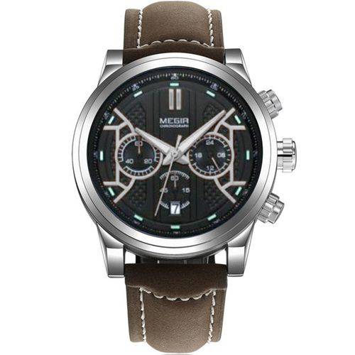 Relógio Megir Titânio Chronograph Couro M3016G - Prata