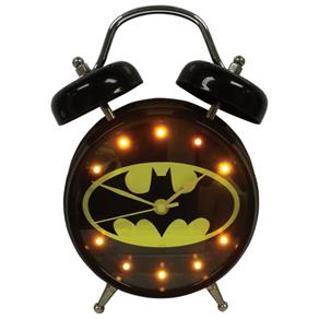 Relogio Mesa Despertador Metal DC Batman CSom Preto 12,4x17