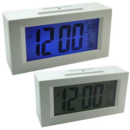Relógio Mesa Digital Data/Hora Temperatura Sensor Luz Branco Cbrn01590