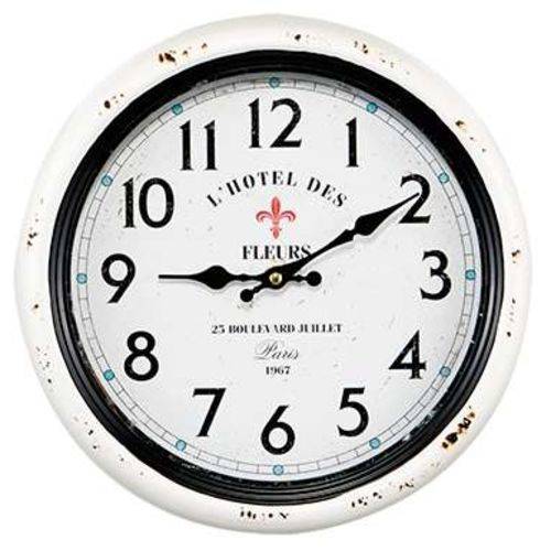 Relógio Metal Branco - L´hotel Des Fleurs - 30 Cm