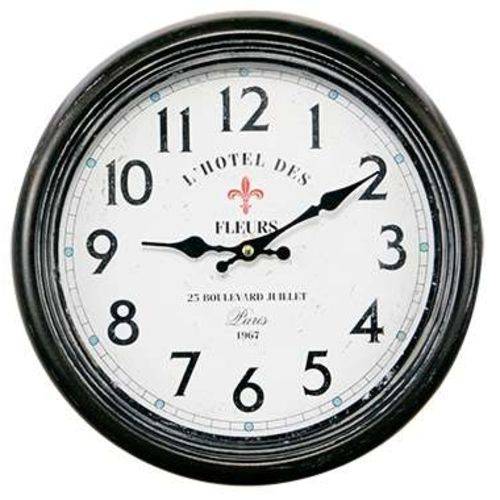 Relógio Metal Preto - L´Hotel Des Fleurs - 30 Cm