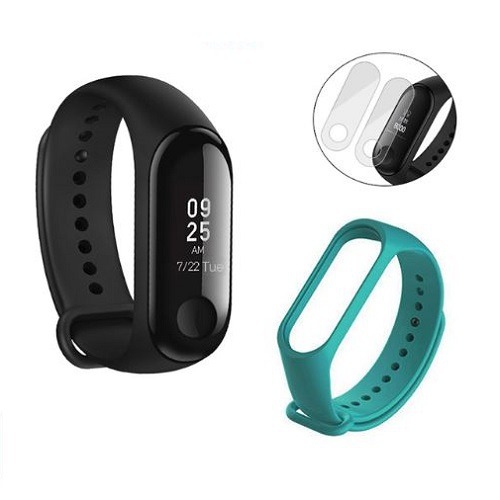 Relógio Mi Band 3 Xiaomi Preto + 1 Pulseira Azul + Película