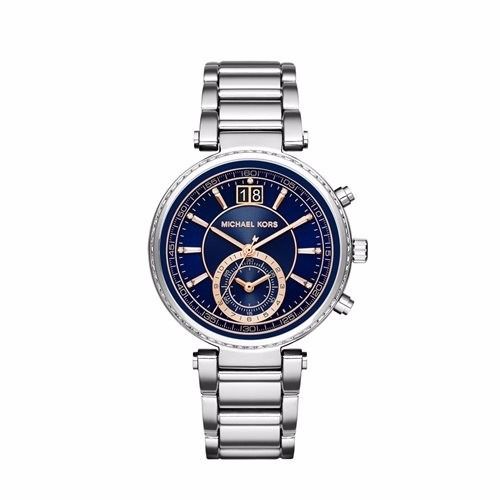 Relógio Michael Kors Cronógrafo Sawyer Blue Analógico Feminino Mk6224/1an Aço Diâmetro 39mm