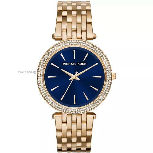 Relógio Michael Kors Mk3406 Anal Gold Blue Swarovski