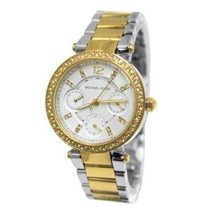 Relógio Michael Kors Mk6055 Parker White Dial Women Crystals Two Toned Watch